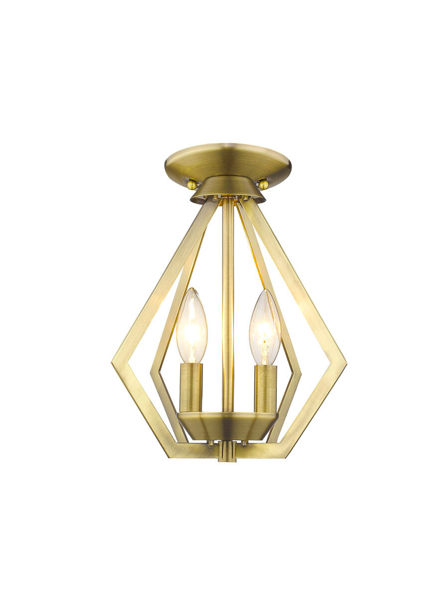 Prism 2 Light 11.25 inch Antique Brass Convertible Mini Chandelier/Ceiling Mount Ceiling Light