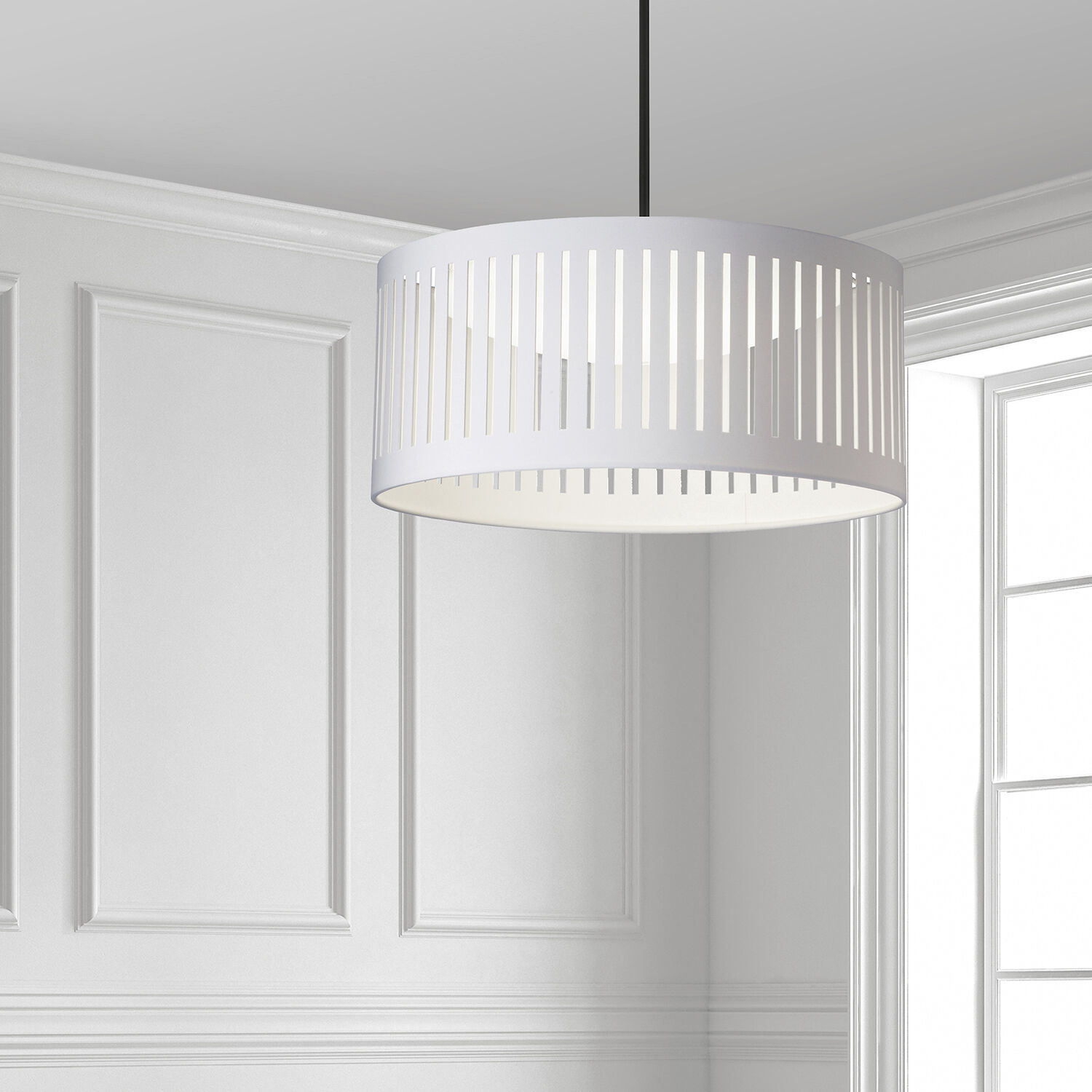 Slit Drum LED 20 inch Matte Black with White Pendant Ceiling Light