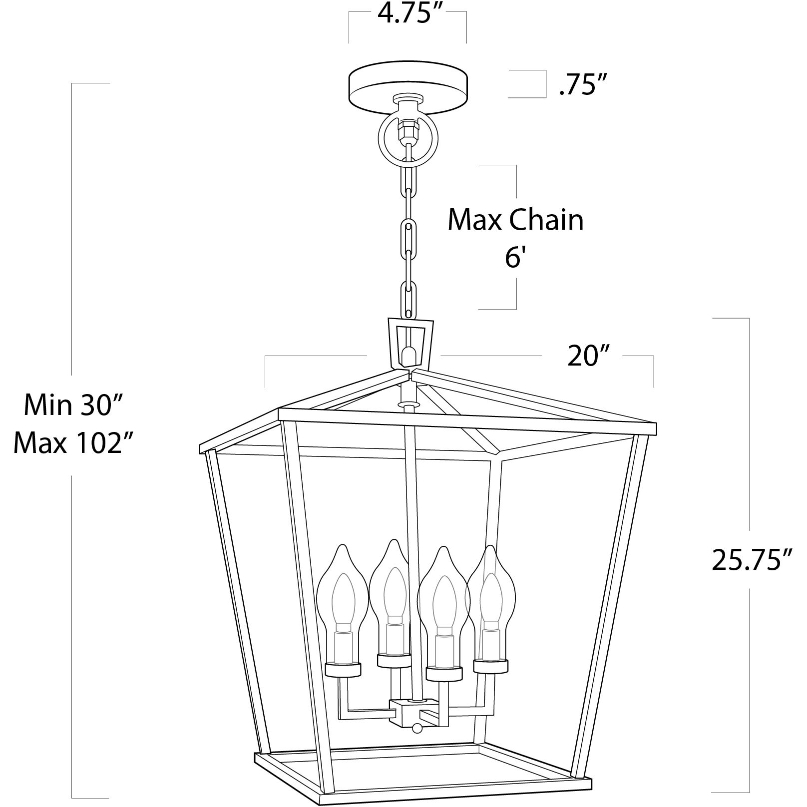 Hampton 4 Light 20 inch Black Outdoor Ceiling Lantern