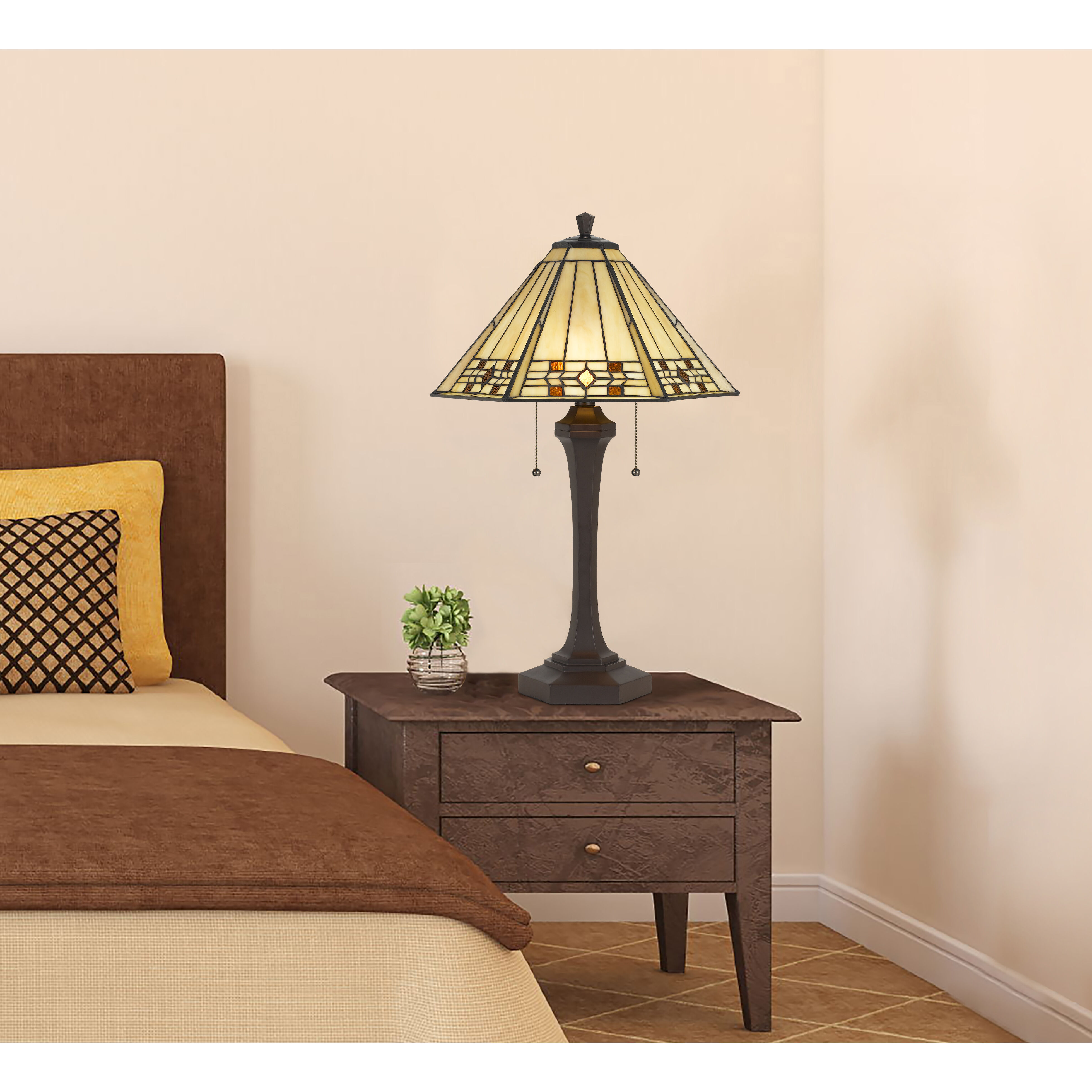 Tiffany 26 inch 60 watt Matt Black Table Lamp Portable Light