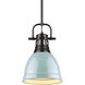 Duncan 1 Light 9 inch Matte Black Mini Pendant Ceiling Light in Seafoam, Small