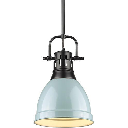 Duncan 1 Light 9 inch Matte Black Mini Pendant Ceiling Light in Seafoam, Small