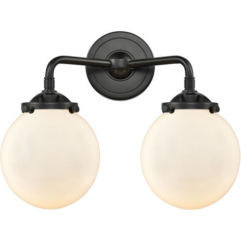 Nouveau Beacon 2 Light 14 inch Oil Rubbed Bronze Bath Vanity Light Wall Light in Matte White Glass, Nouveau