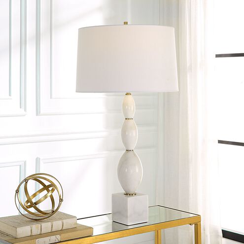 Regalia 31.25 inch 150 watt White Marble and Antique Brushed Brass Table Lamp Portable Light