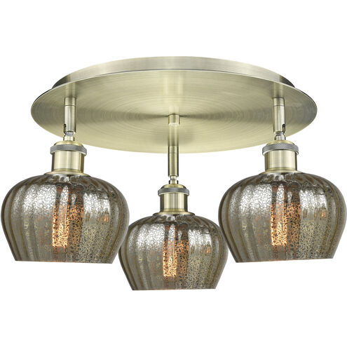 Fenton 3 Light 18.25 inch Antique Brass Flush Mount Ceiling Light in Mercury