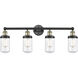 Dover 4 Light 33.5 inch Black Antique Brass Bath Vanity Light Wall Light in Clear Glass