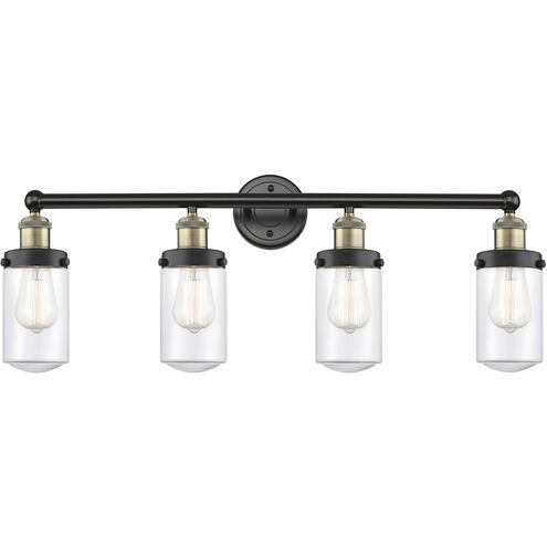 Dover 4 Light 33.5 inch Black Antique Brass Bath Vanity Light Wall Light in Clear Glass