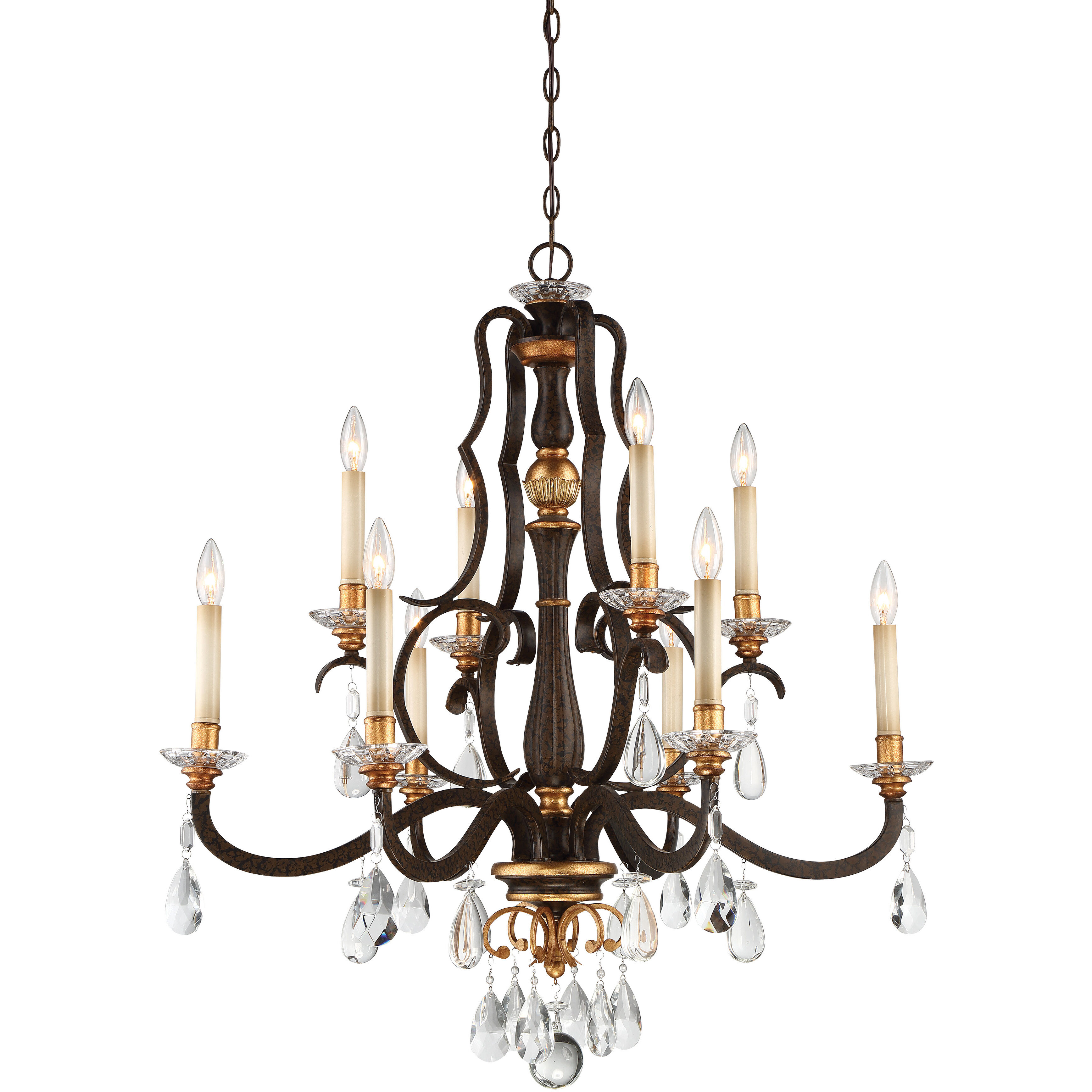 Chateau Nobles 10 Light 34 inch Raven Bronze with Sunburst Gold Chandelier Ceiling Light
