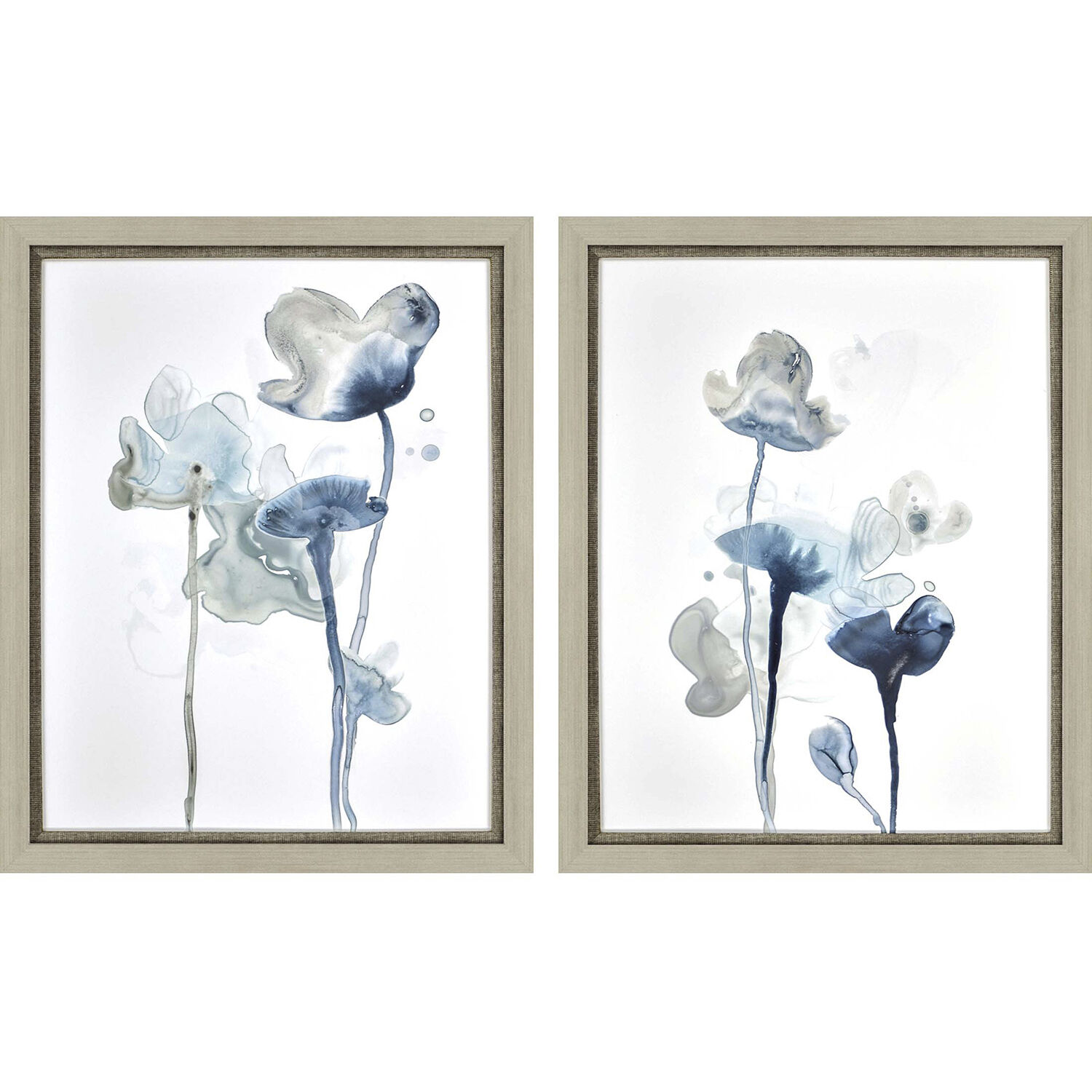 Midnight Blossom Blue and White and Gray Framed Art