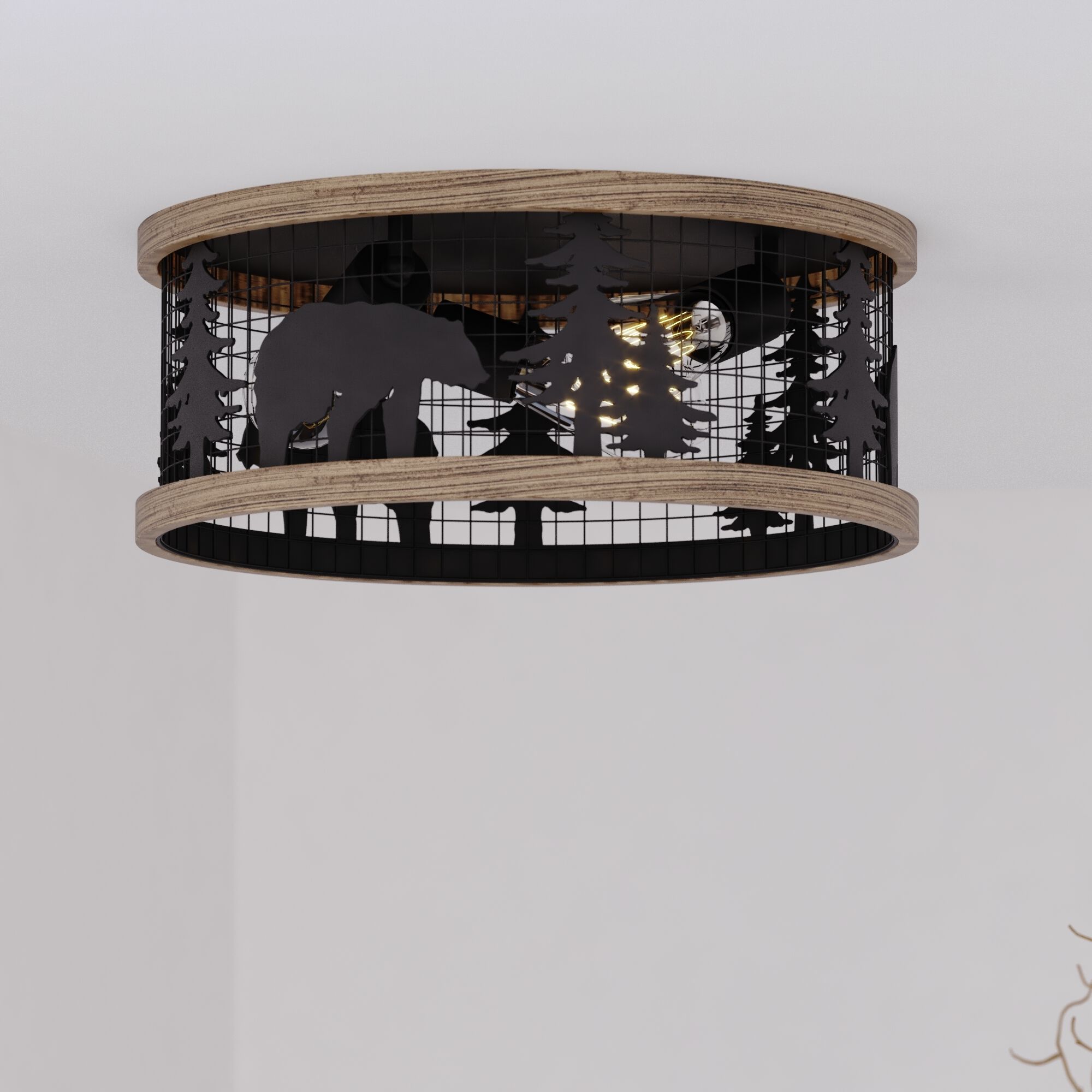 Kodiak LED 12 inch Black and Burnished Teak Flush Mount Ceiling Light