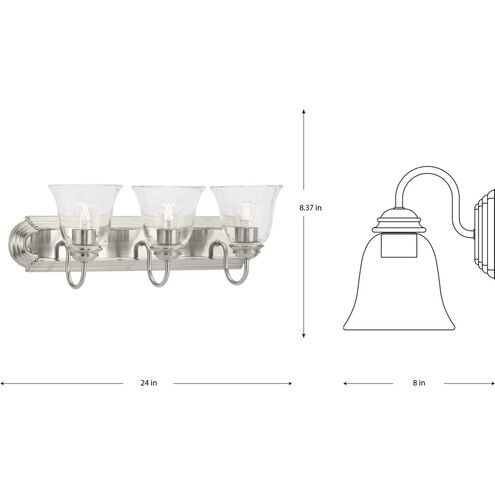 Clear Glass 3 Light 24 inch Brushed Nickel Vanity Light Wall Light