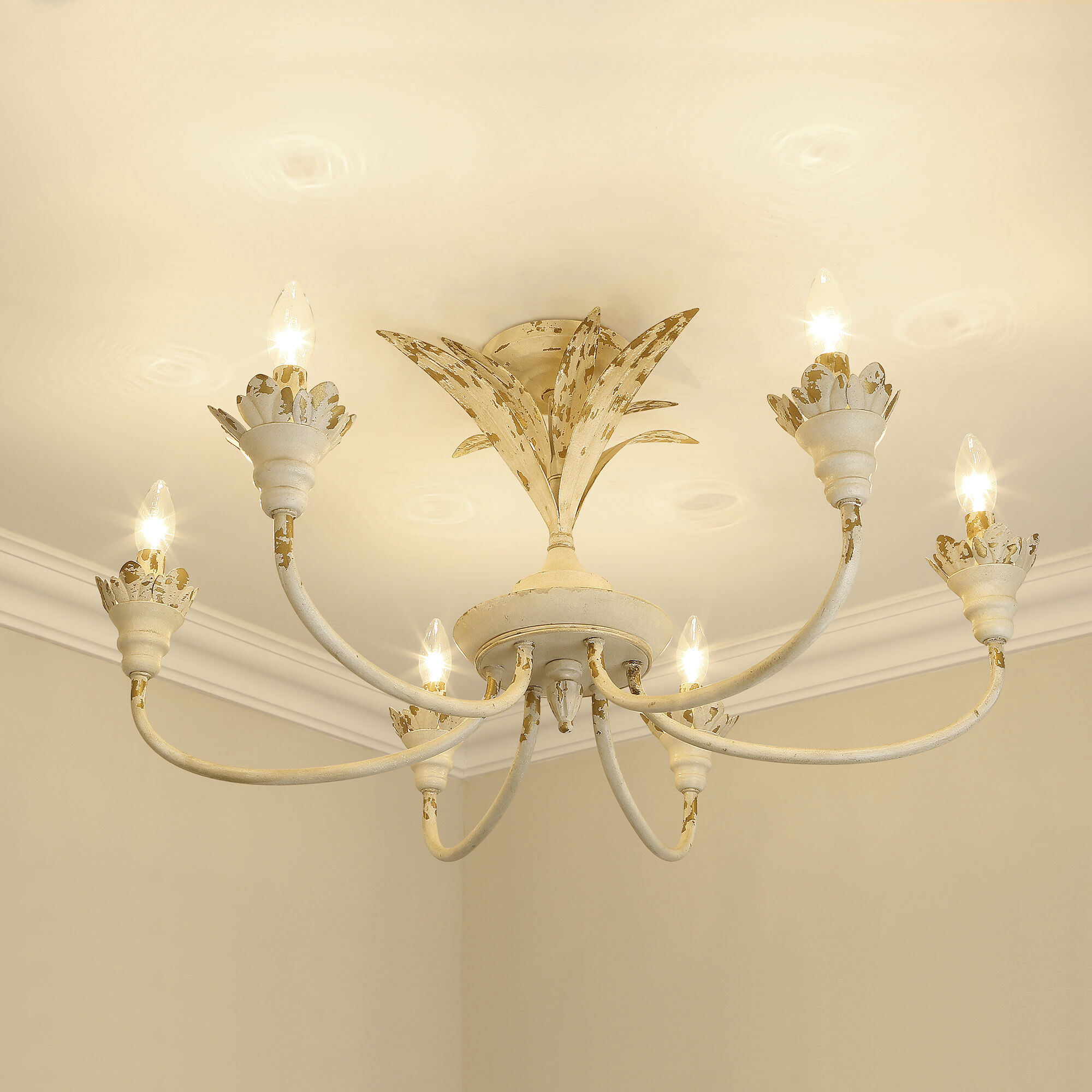 Lillianne 6 Light 28.5 inch Antique Ivory Semi-Flush Mount Ceiling Light