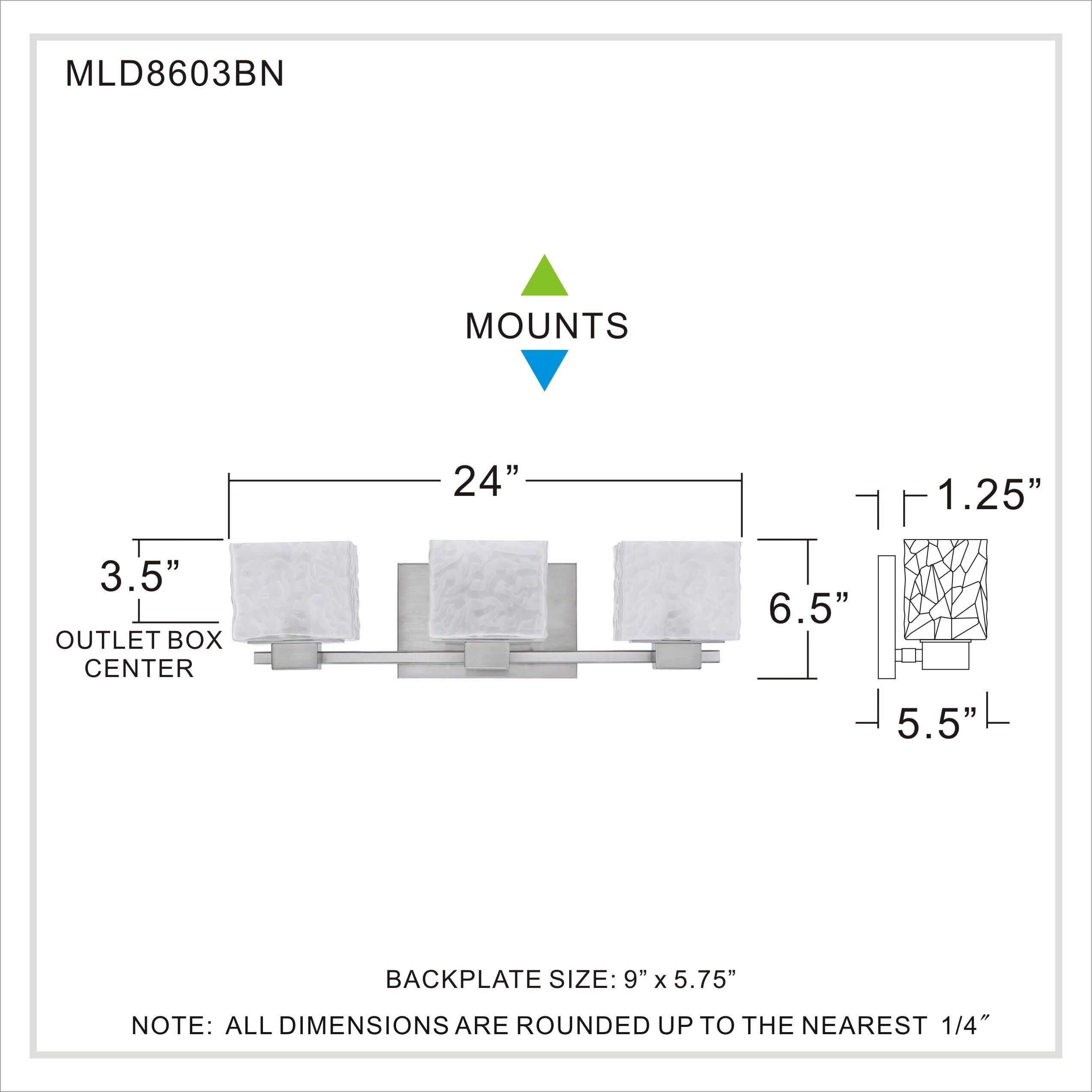 Melody 3 Light 24 inch Brushed Nickel Bath Light Wall Light