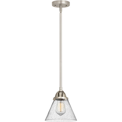 Nouveau 2 Cone 1 Light 7.75 inch Brushed Satin Nickel Mini Pendant Ceiling Light in Incandescent, Seedy