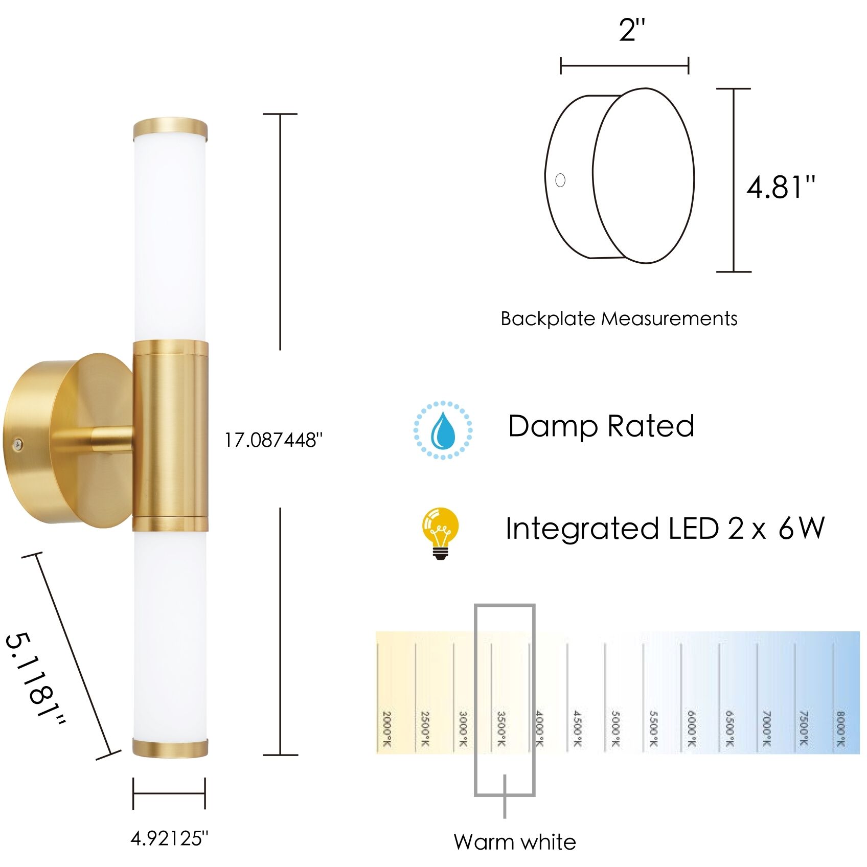 Palmera 1 LED 5.12 inch Brushed Gold Bath Vanity Wall Light