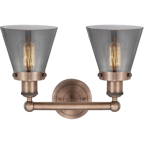 Cone 2 Light 15.5 inch Antique Copper Bath Vanity Light Wall Light in Plated Smoke