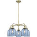 Ballston Bella 5 Light 23.5 inch Antique Brass Stem Hung Chandelier Ceiling Light in Princess Blue Glass