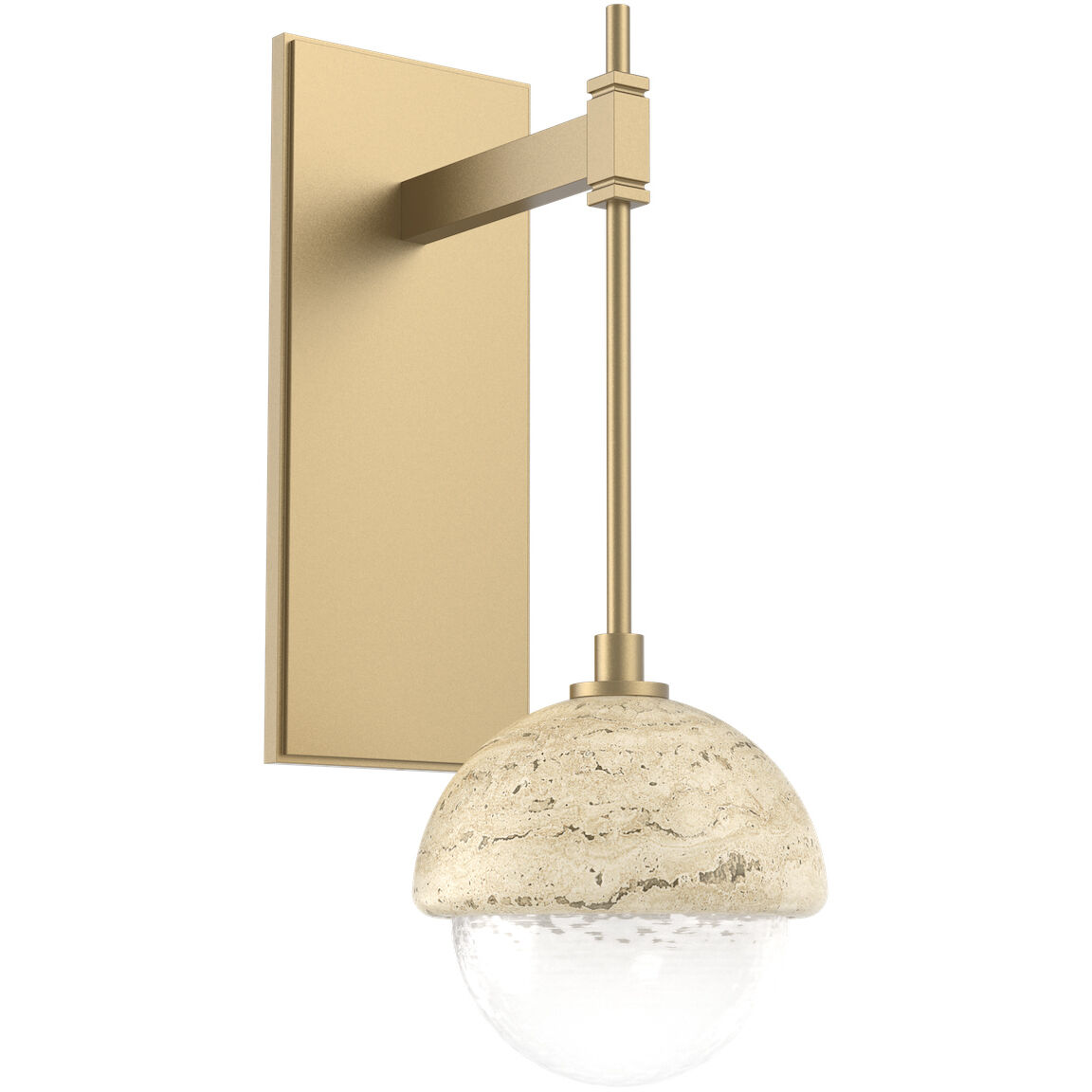 Cabochon LED 9.2 inch Gilded Brass with Travertine Stone Sconce Wall Light in 3000K LED, Opal White, Tempo