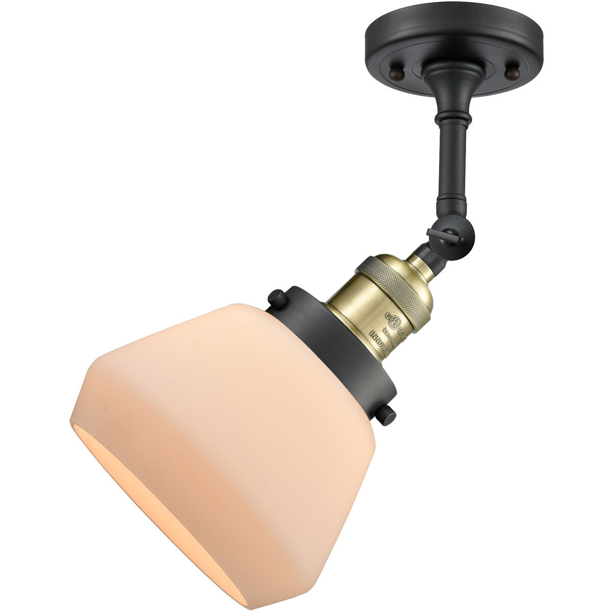 Franklin Restoration Fulton 1 Light 7 inch Black Antique Brass Semi-Flush Mount Ceiling Light in Matte White Glass, Franklin Restoration