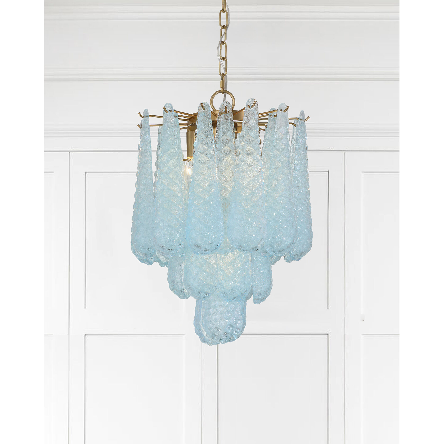 Ollie 4 Light 14.25 inch Aged Brass Chandelier Ceiling Light in Sand Glass Blue