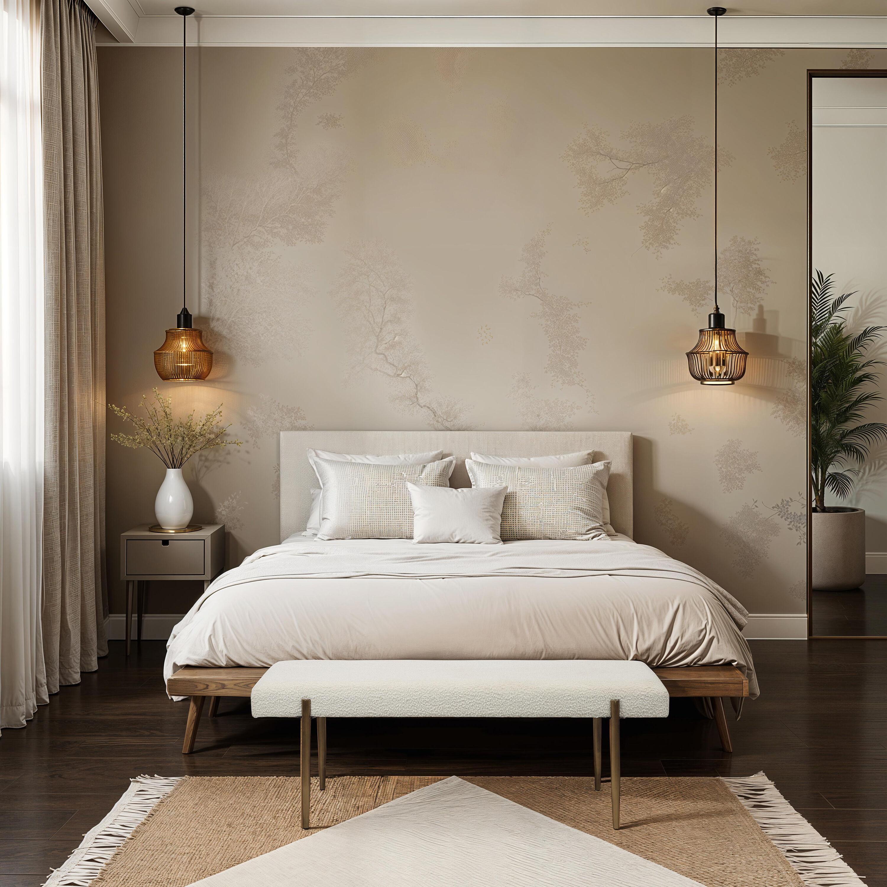 Indus Ivory and Dark Antique Brushed Brass Bench