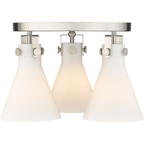 Newton Cone 3 Light 19.63 inch Satin Nickel Flush Mount Ceiling Light in Matte White Glass