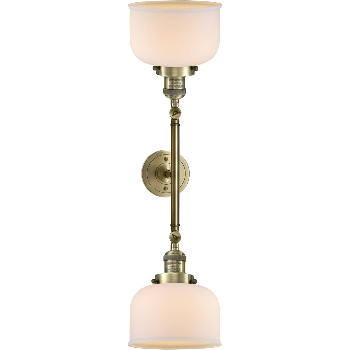 Franklin Restoration Large Bell LED 19 inch Antique Brass Bath Vanity Light Wall Light in Matte White Glass, Franklin Restoration