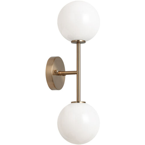 Novo 2 Light 5 inch Aged Gold Brass Wall Sconce Wall Light in Aged Gold Brass and Opal Glass