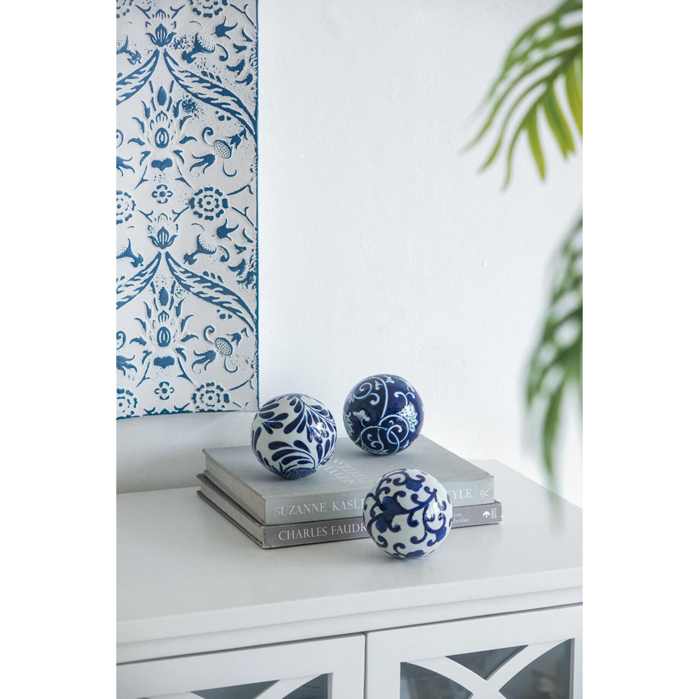 Aline Blue/White Decorative Orb, Set of 4