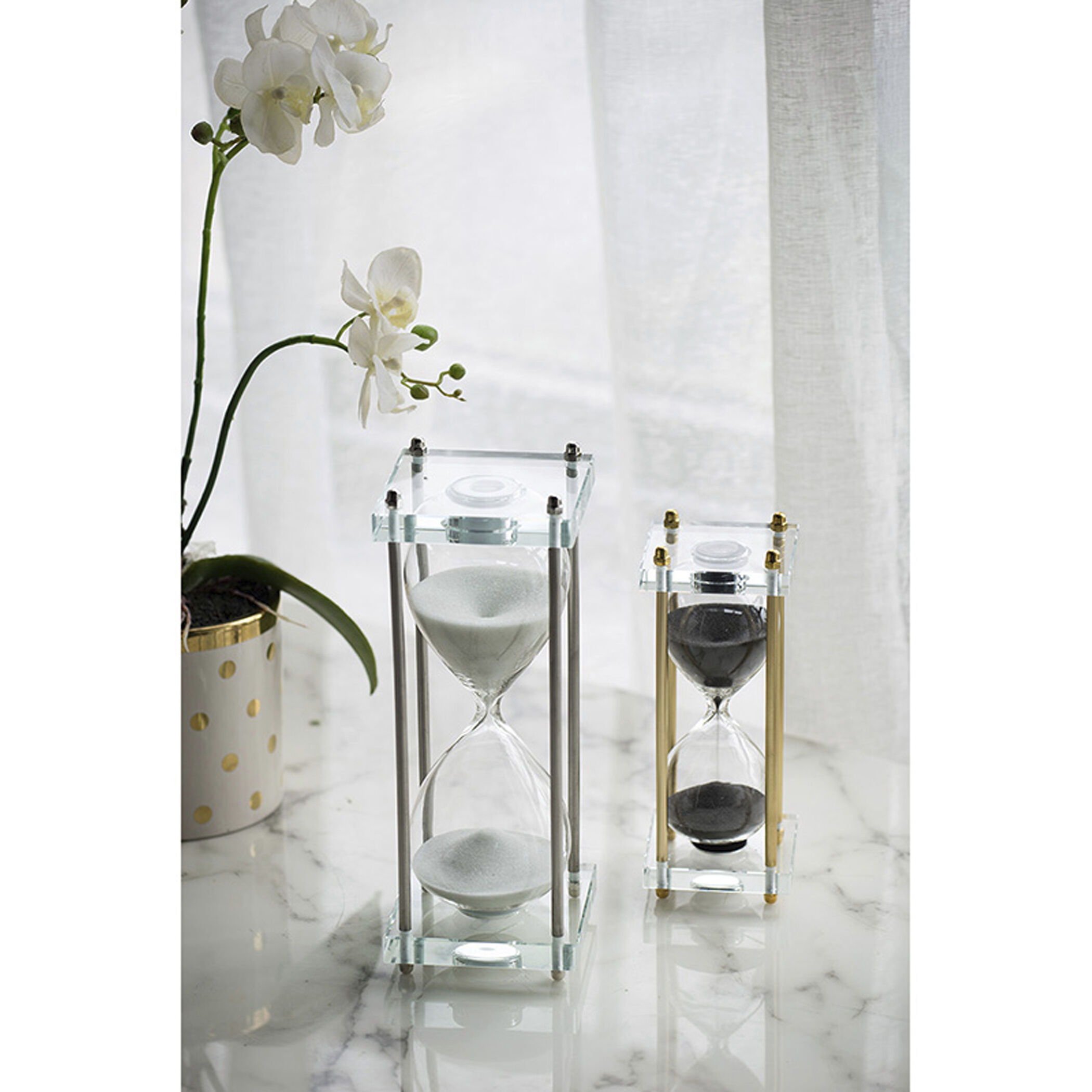 Modern Black and Gold and Clear Hourglass