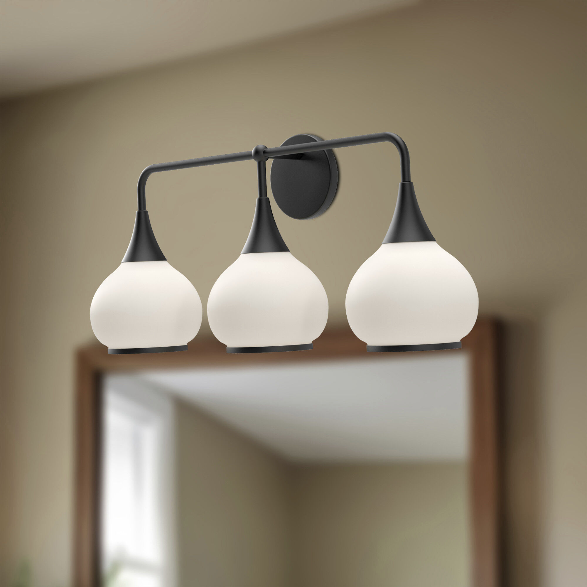 Alora Mood Hazel Bath Vanity Light Wall Light in Matte Black, Matte Opal Glass