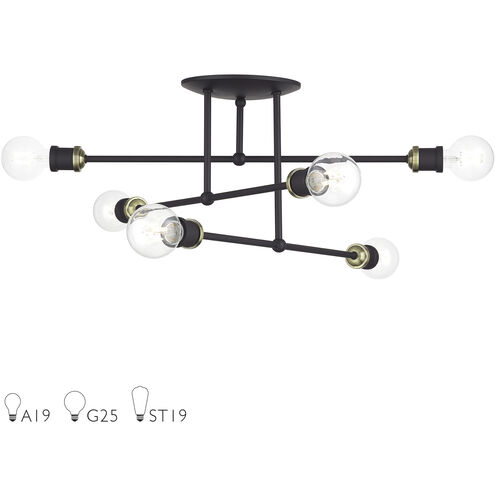 Delacroix 6 Light 28 inch Bronze with Antique Brass Accents Semi-Flush Ceiling Light
