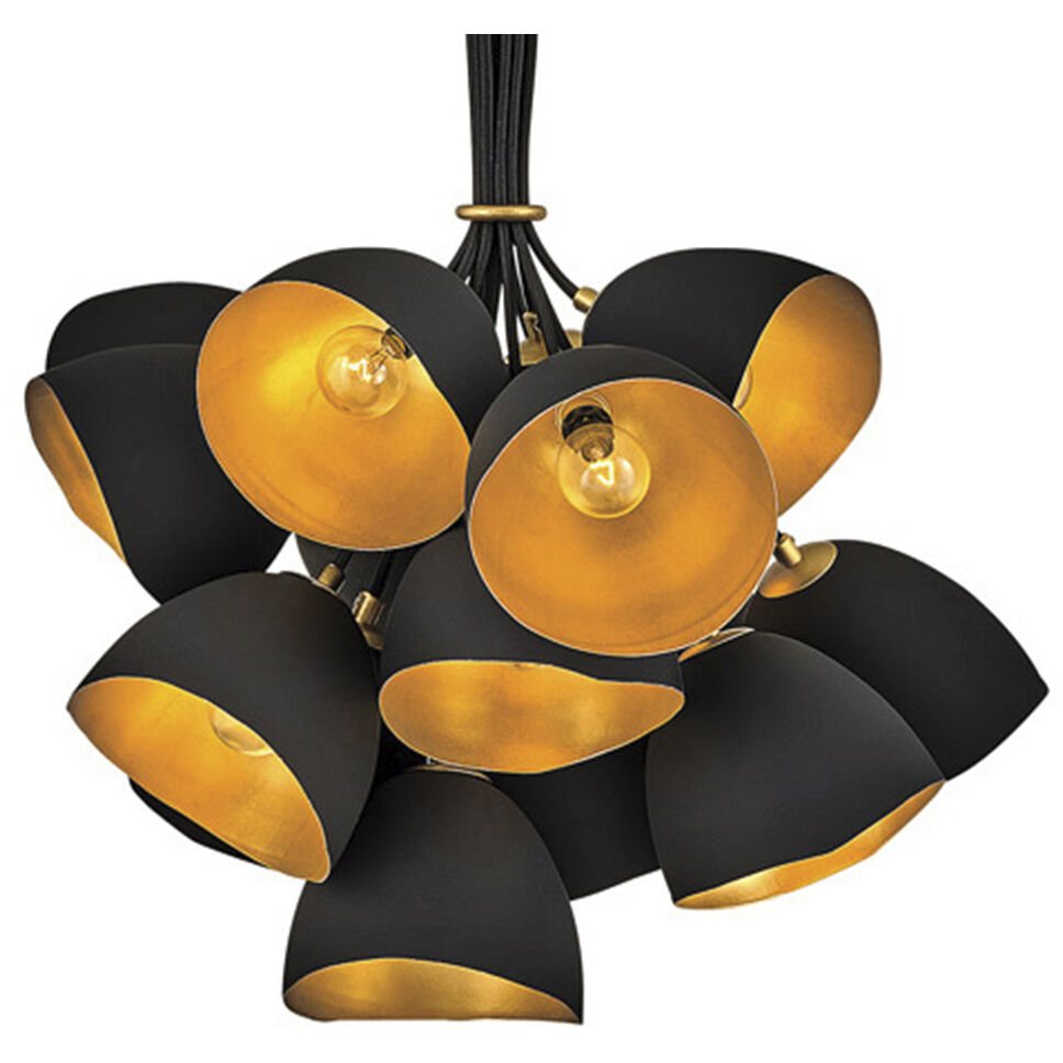 Lisa McDennon Nula 15 Light 26 inch Shell Black with Gold Leaf Indoor Chandelier Ceiling Light