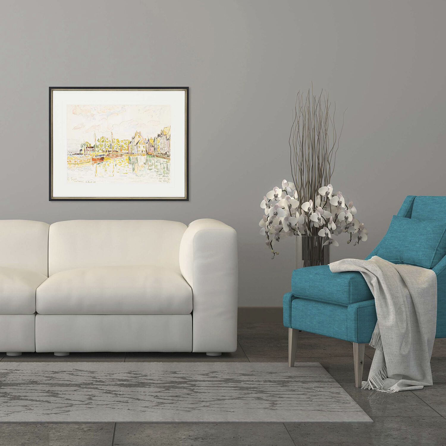 Le Croisic Paris Le Place Dauphine The Pont Neuf Paris Multi and Yellow and Turquoise and Red Framed Art