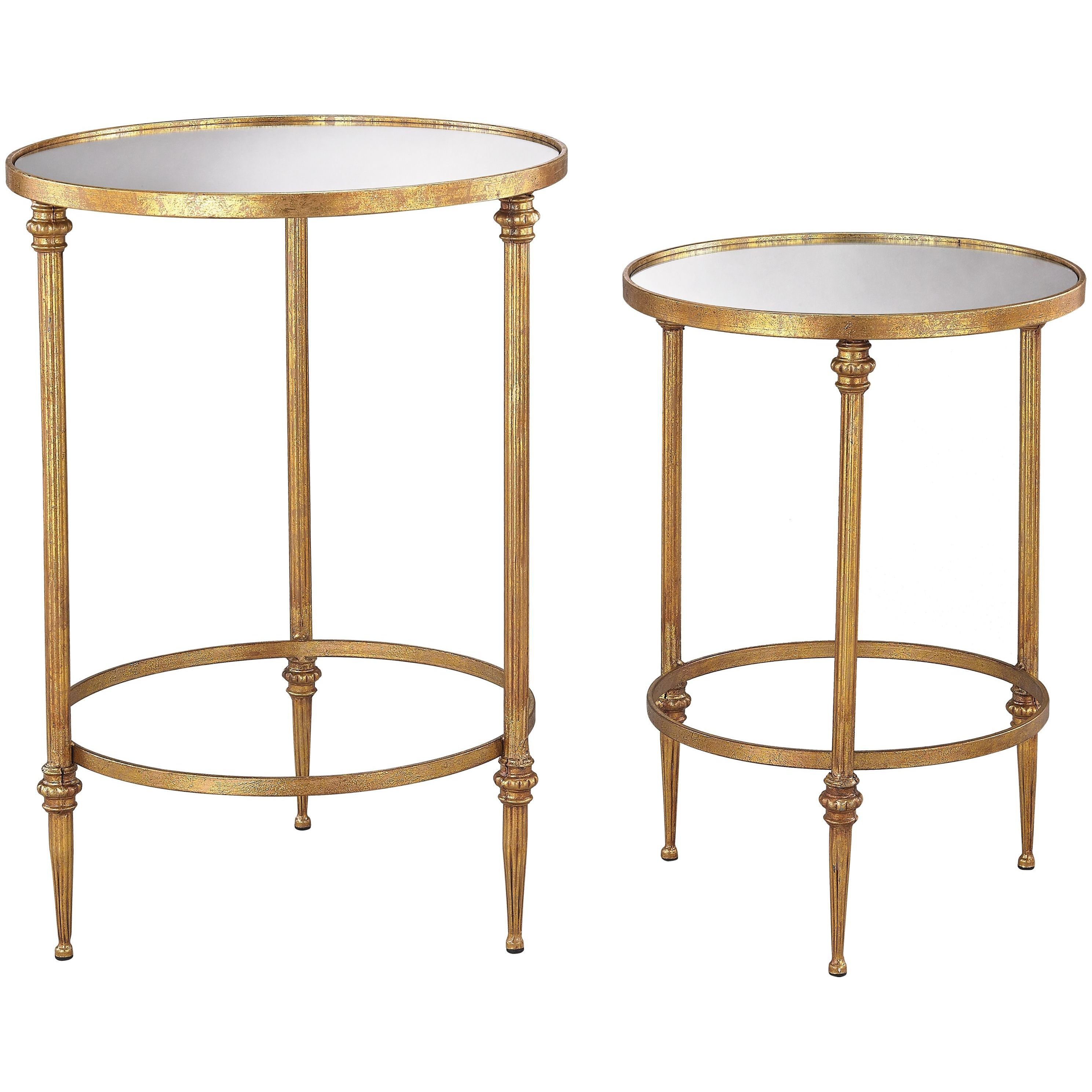Alcazar 25 X 18 inch Antique Gold with Mirror Accent Table, Set of 2