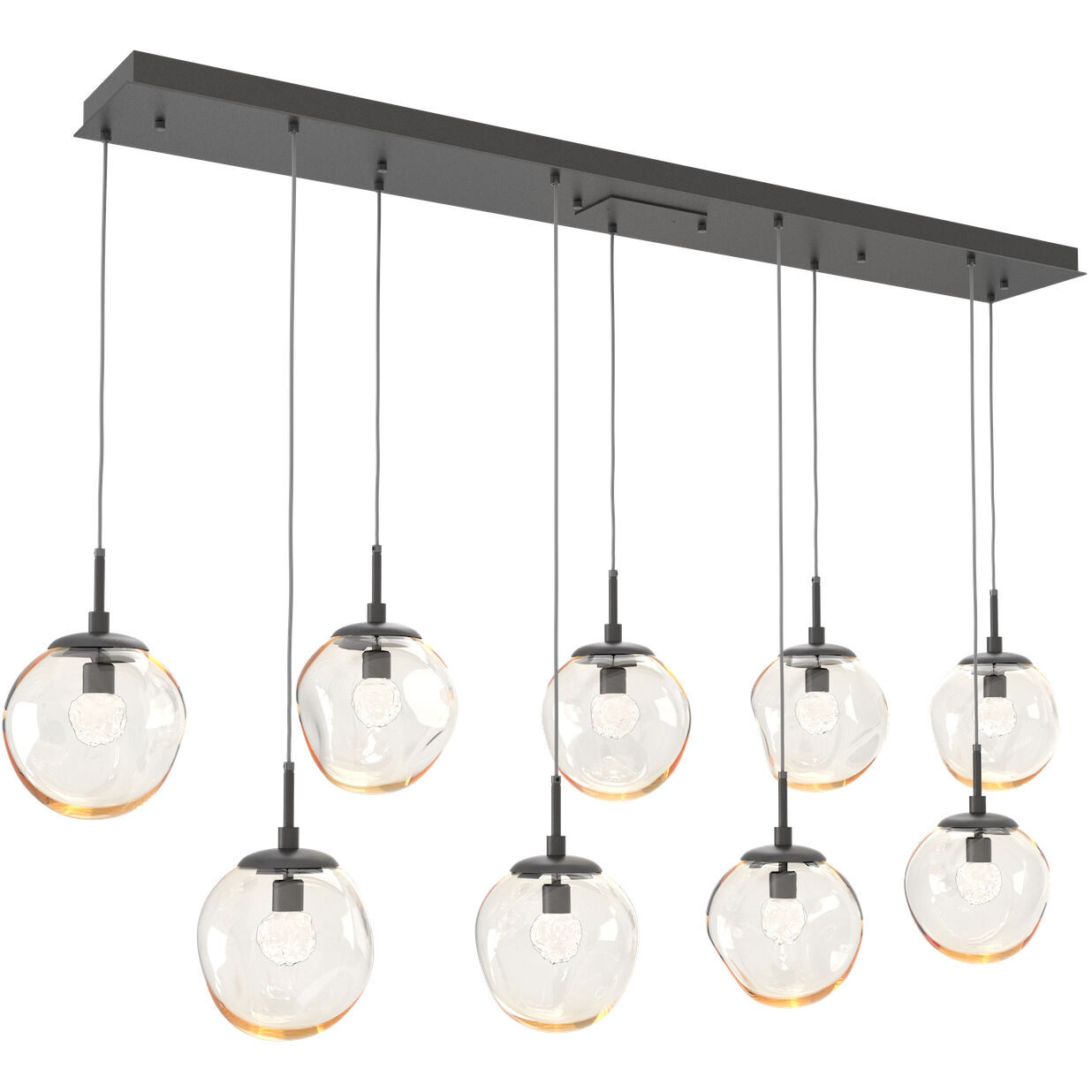 Aster LED LED Graphite Linear Pendant Ceiling Light in 2700K LED, Floret Inner - Amber Outer, Multi-Port
