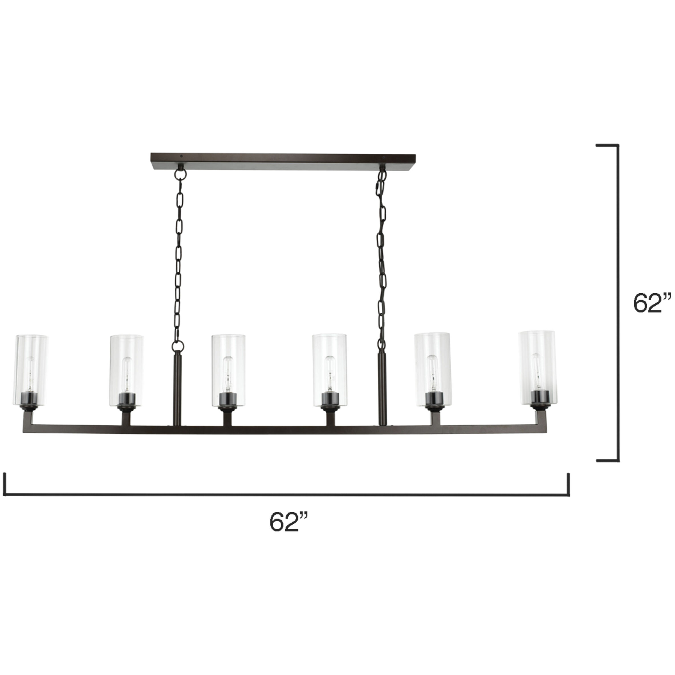 Linear 6 Light 62 inch Oil Rubbed Bronze Linear Chandelier Ceiling Light