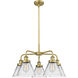 Cone 5 Light 25.75 inch Brushed Brass Chandelier Ceiling Light in Clear Glass