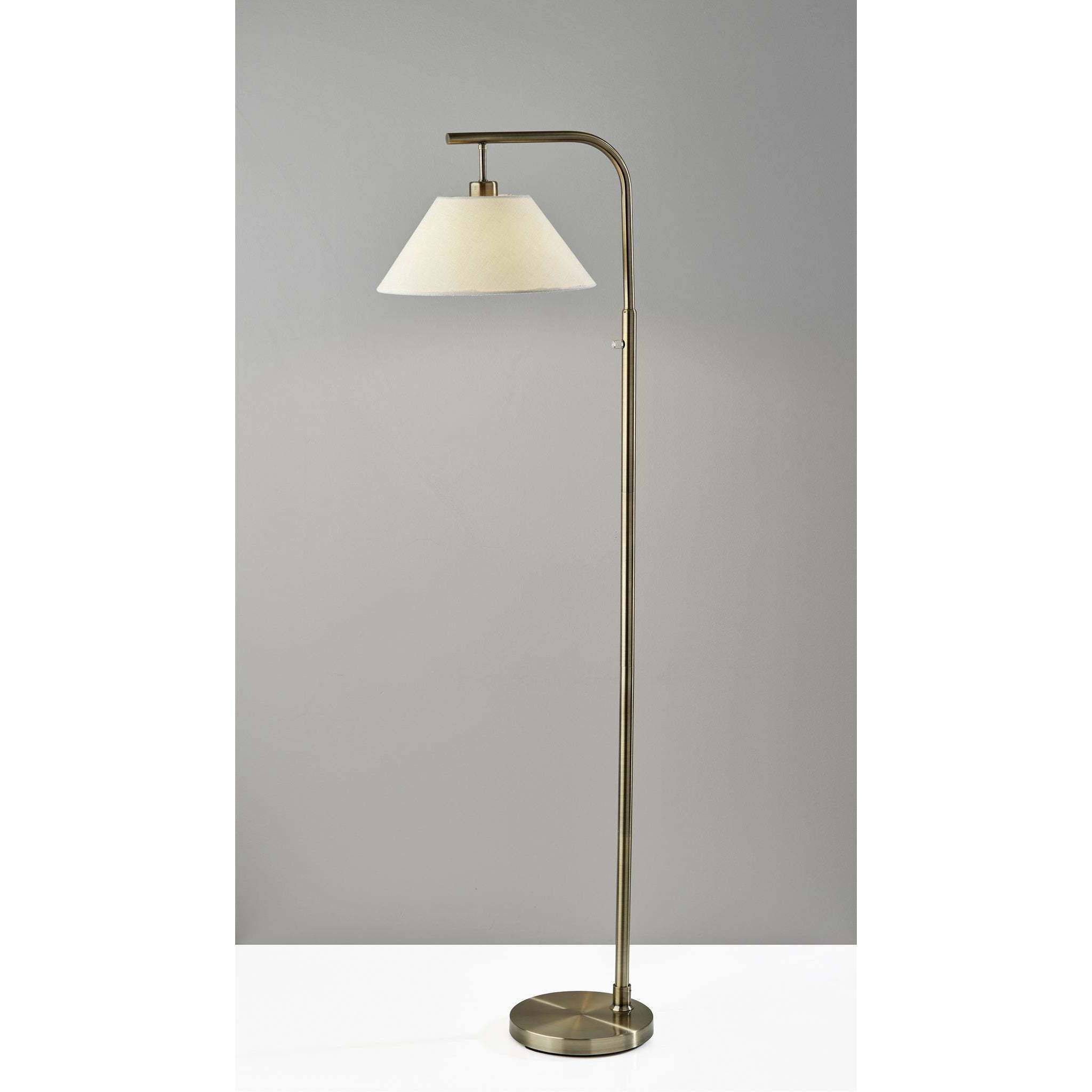 Hayes 58 inch 100 watt Antique Brass Floor Lamp Portable Light in White Textured Fabric