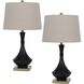 Hilo 26.5 inch 100.00 watt Black and Antique Brass Table Lamp Set Portable Light, Pair