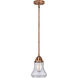 Nouveau 2 Bellmont LED 6 inch Antique Copper Mini Pendant Ceiling Light in Seedy Glass
