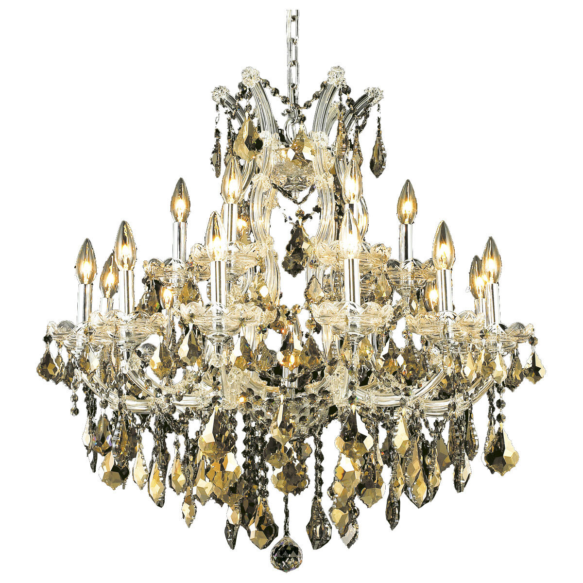 Maria Theresa 19 Light 30 inch Chrome Dining Chandelier Ceiling Light in Golden Teak, Royal Cut
