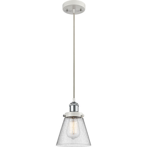 Ballston Small Cone 1 Light 6 inch White and Polished Chrome Mini Pendant Ceiling Light in Seedy Glass