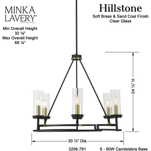 Hillstone 6 Light 30.25 inch Soft Brass And Sand Coal Chandelier Ceiling Light