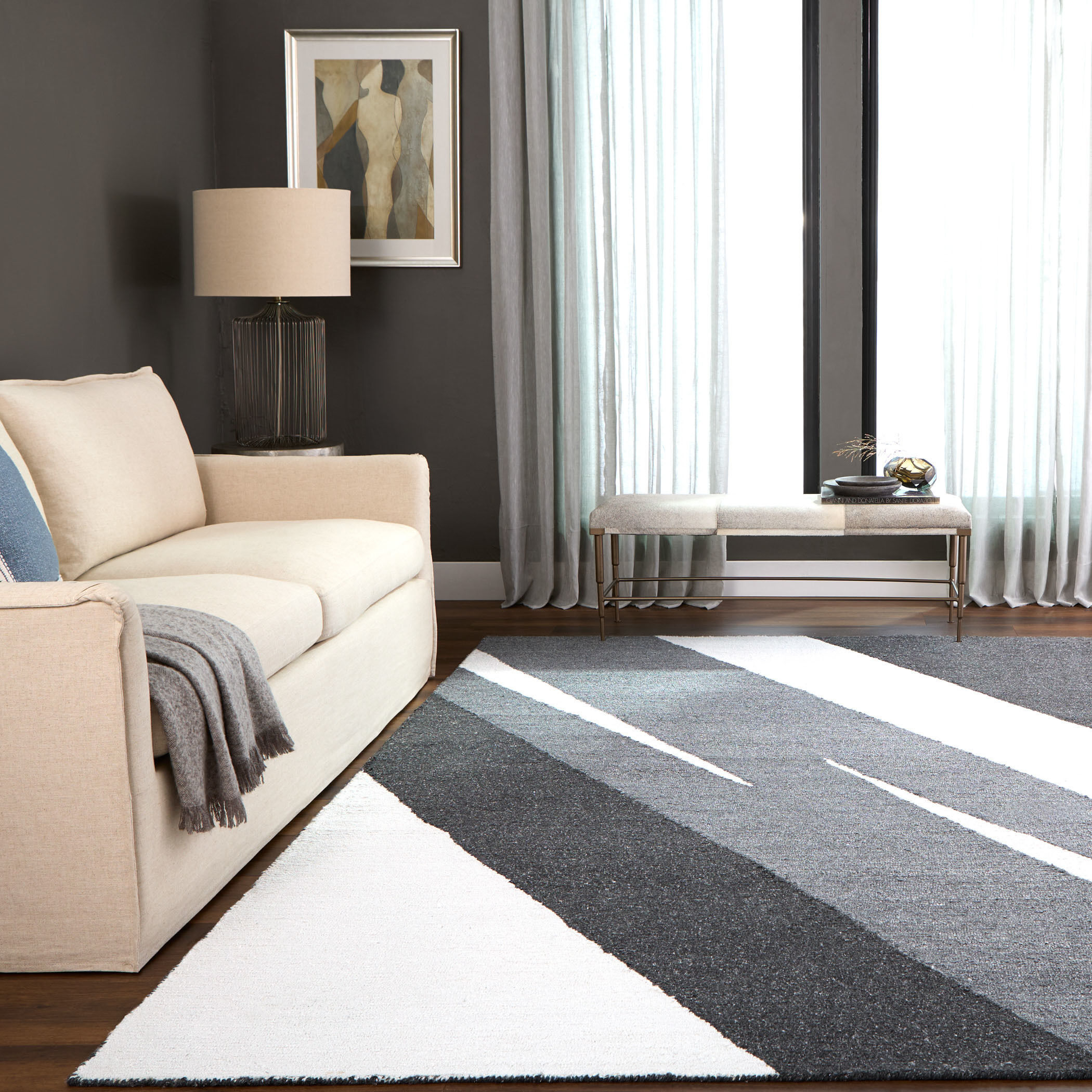 Kali 36 X 24 inch Black/White/Grey Rug in 2 x 3