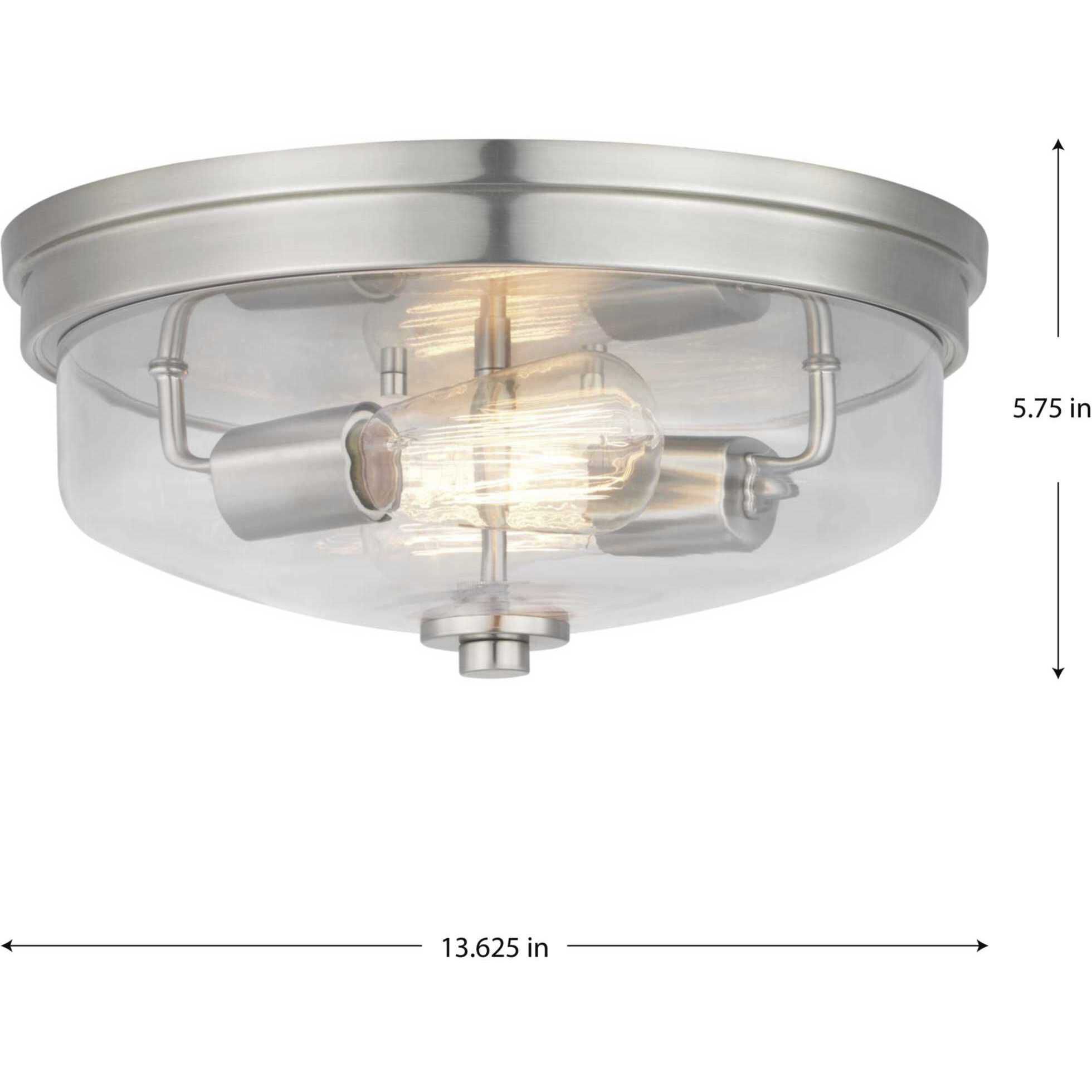 Merit 2 Light 14 inch Brushed Nickel Flush Mount Ceiling Light, Design Series