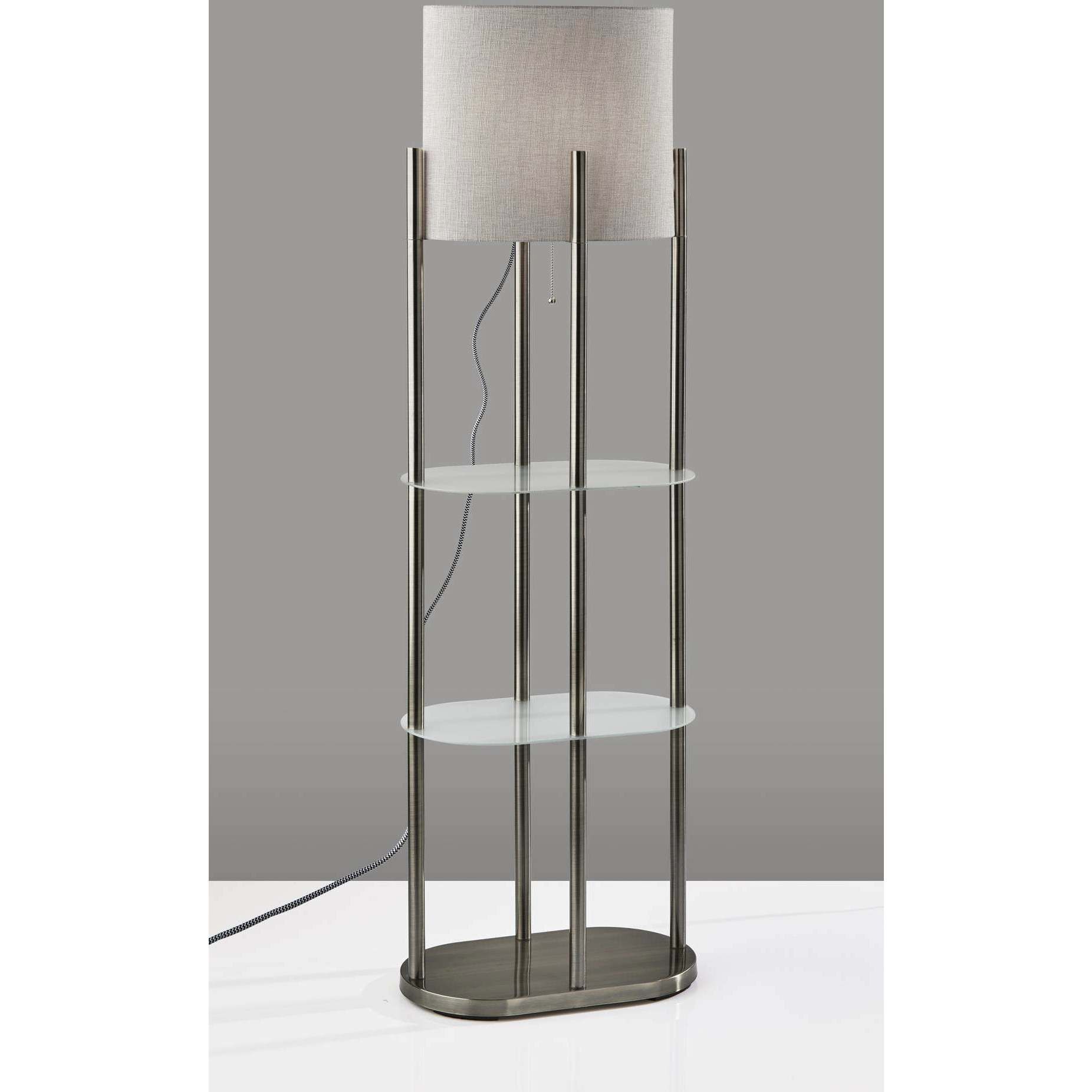Norman 60.5 inch 100 watt Brushed Steel Floor Lamp Portable Light, with Shelf