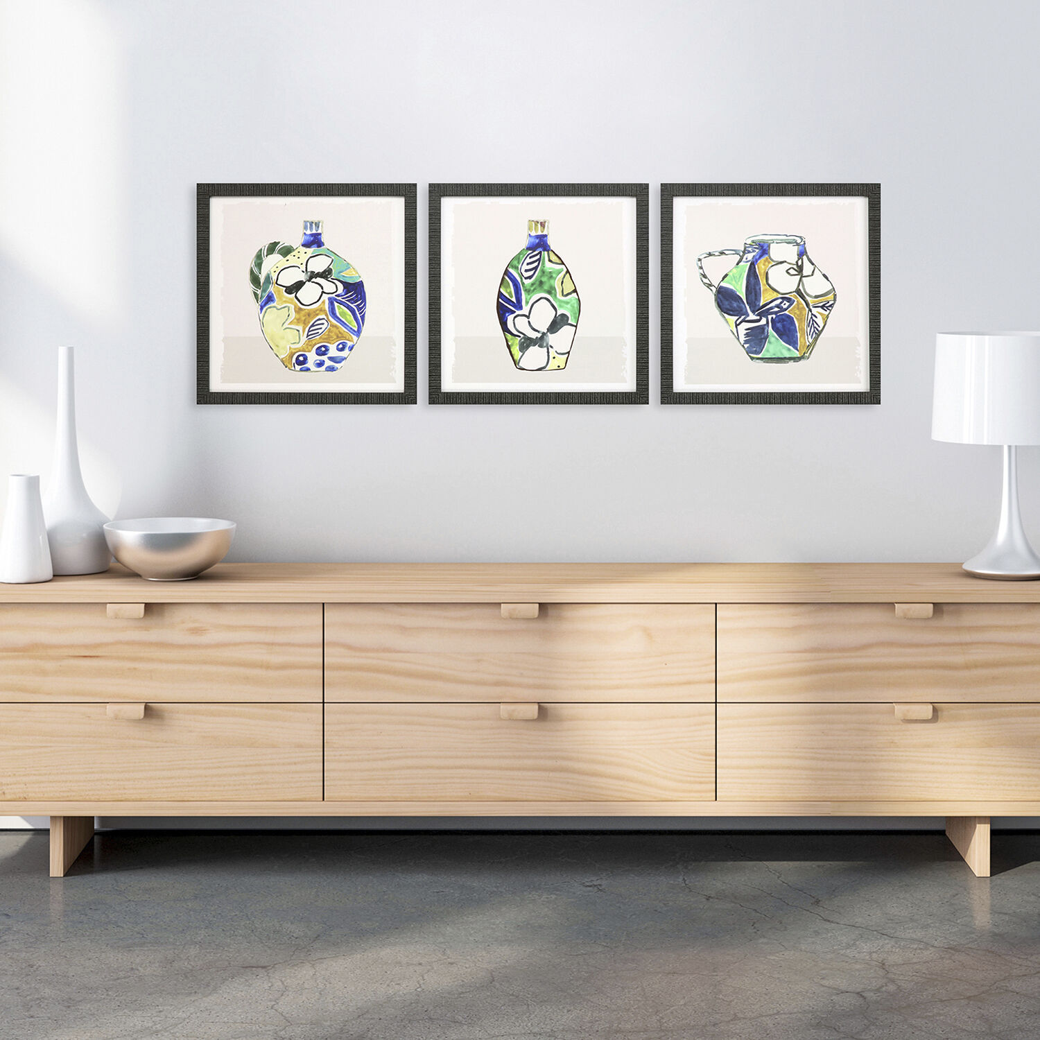 Architectural Blue and Black and Gray and Yellow Framed Art