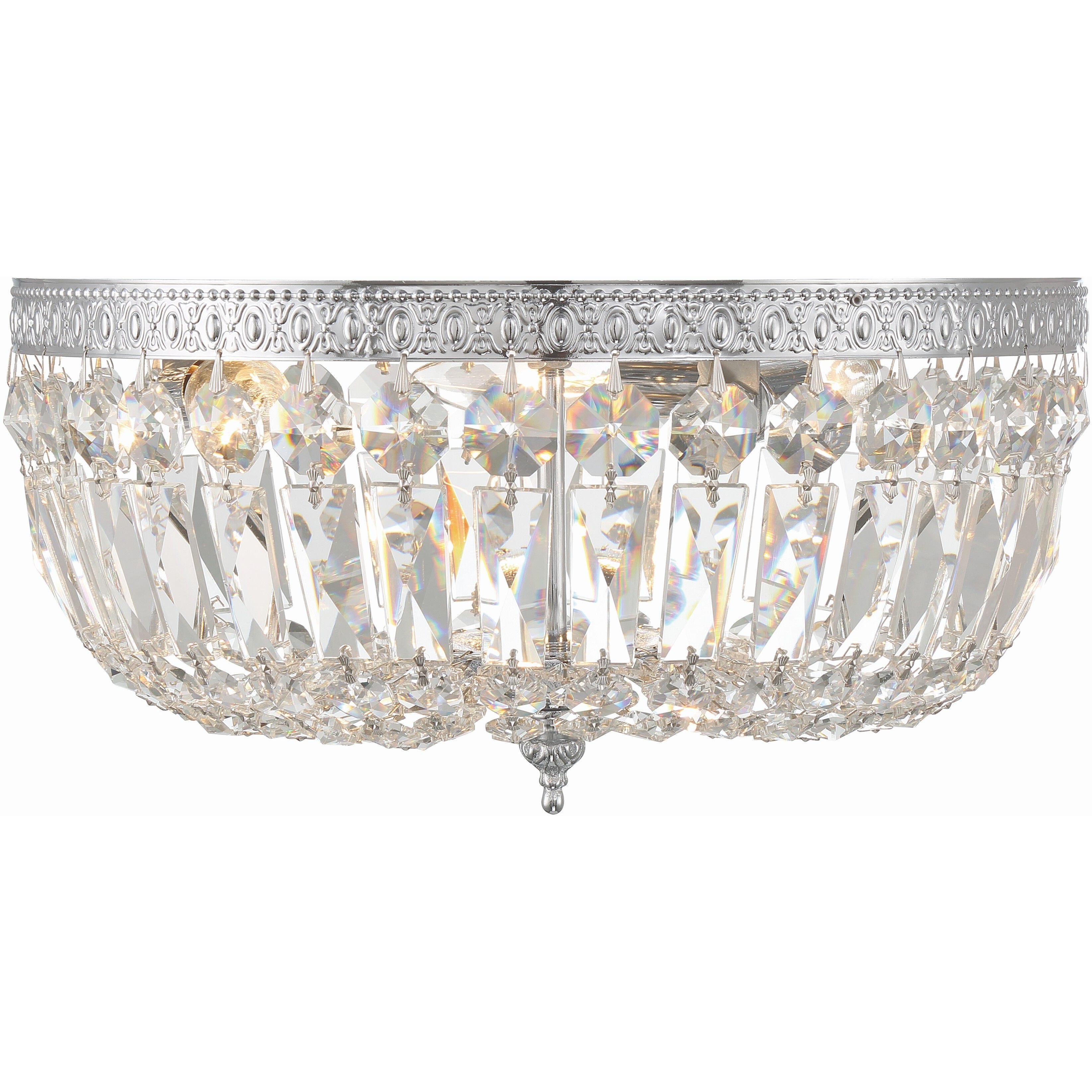 Waltham 3 Light 14 inch Polished Chrome Flush Ceiling Light in Clear Hand Cut