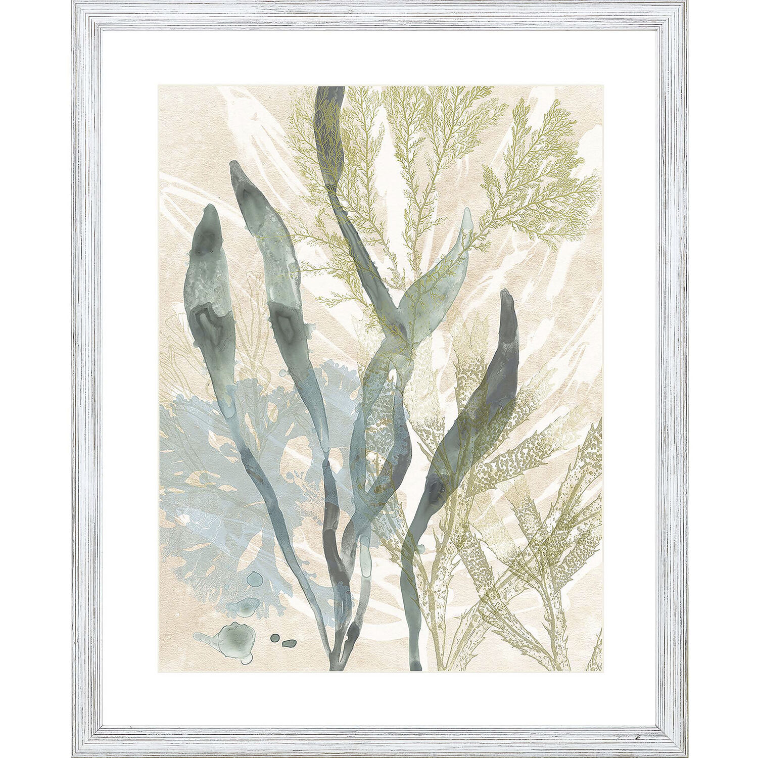 Vintage Ocean Jewels Blue and Beige and Green and Neutral Framed Art